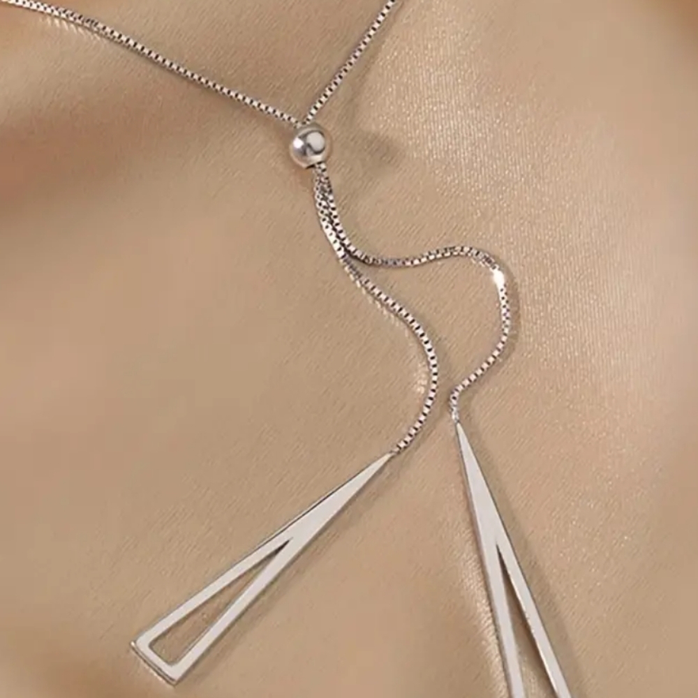 925 Sterling Silver Minimal Triangle Necklace Adjustable Necklace Minimalist - Picture 10 of 12